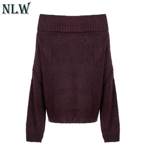 Planet Gates Black / S Large Size Off Shoulder Sweater Pullover Women Casual Harajuku Sweater Sexy Streetwear Autumn Jumpers Plus Size XXXL