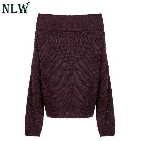 Planet Gates Black / S Large Size Off Shoulder Sweater Pullover Women Casual Harajuku Sweater Sexy Streetwear Autumn Jumpers Plus Size XXXL