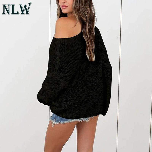 Planet Gates Black / S Large Size Off Shoulder Sweater Pullover Women Casual Harajuku Sweater Sexy Streetwear Autumn Jumpers Plus Size XXXL