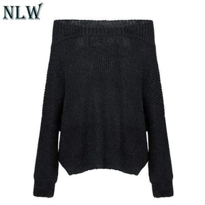 Planet Gates Black / S Large Size Off Shoulder Sweater Pullover Women Casual Harajuku Sweater Sexy Streetwear Autumn Jumpers Plus Size XXXL