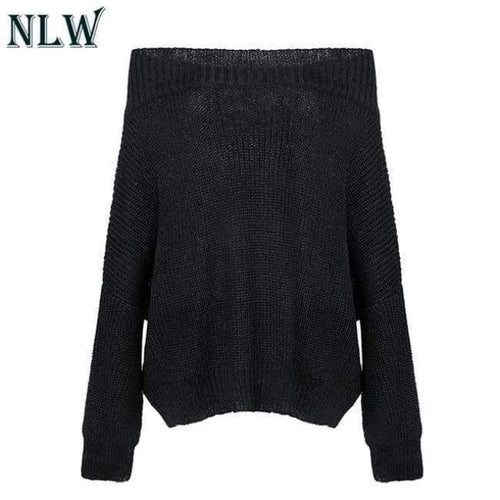 Planet Gates Black / S Large Size Off Shoulder Sweater Pullover Women Casual Harajuku Sweater Sexy Streetwear Autumn Jumpers Plus Size XXXL