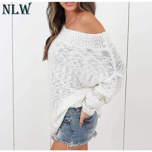 Planet Gates Black / S Large Size Off Shoulder Sweater Pullover Women Casual Harajuku Sweater Sexy Streetwear Autumn Jumpers Plus Size XXXL