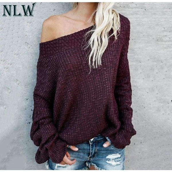 Planet Gates Black / S Large Size Off Shoulder Sweater Pullover Women Casual Harajuku Sweater Sexy Streetwear Autumn Jumpers Plus Size XXXL