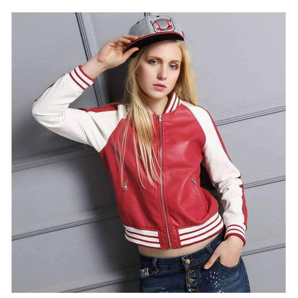 Planet Gates Black / S Leather Jacket Women 2016 Red Black Leather Short Coat Female Faux Sheepskin Biker Jackets Jaquetas De Couro Femininas