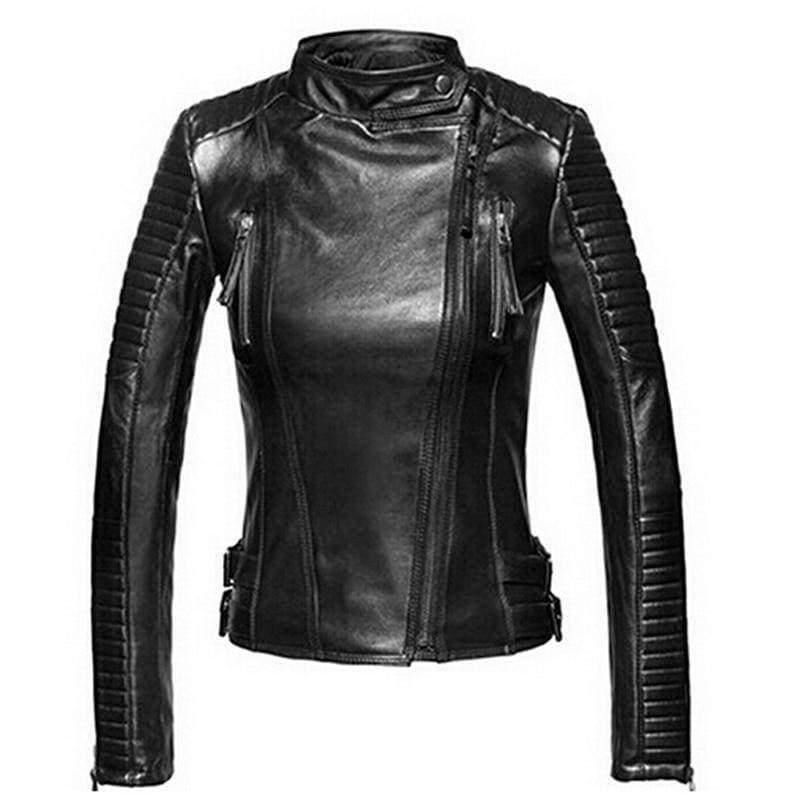 Planet Gates Black / S Leather Jacket Women Jackets Coat Slim Biker Motorcycle Soft Zipper girl Leather Jaquetas De Couro feminina women's clothing