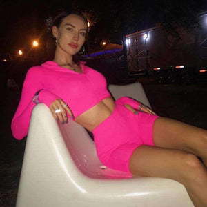 Planet Gates Black / S Long sleeve high neck zipper letters print crop tops bodyocn shorts 2 pieces set 2018 autumn winter women fashion casua