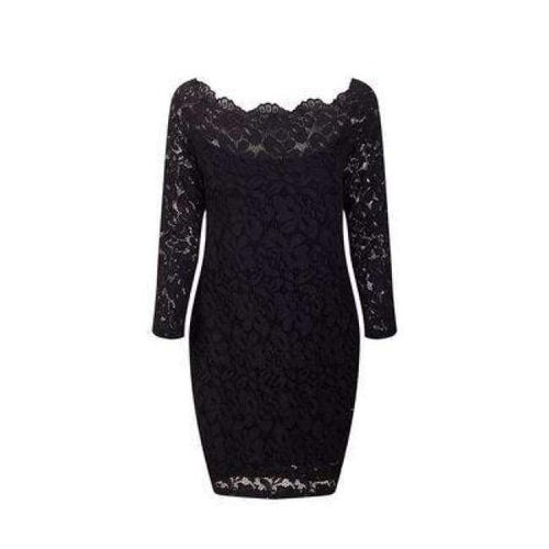 Planet Gates Black / S Maxfresh 2018 Women Long Sleeved Lace slach neck Dress