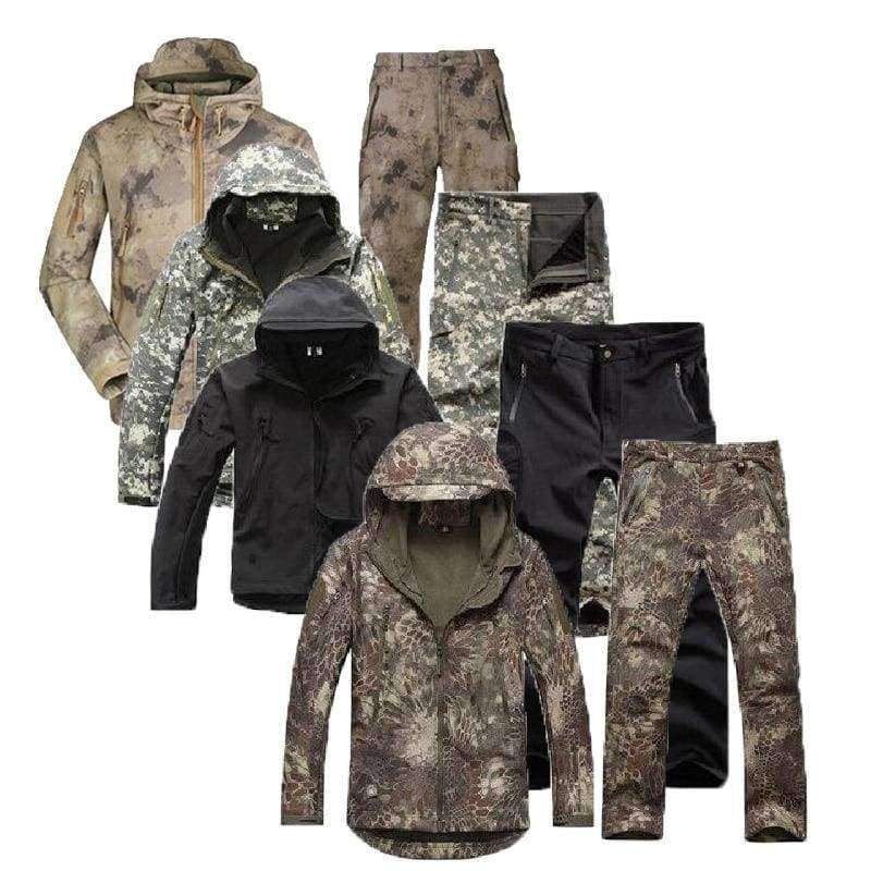 Planet Gates Black / S Military Softshell Jacket Pants Windbreaker Waterproof Hoodie Clothes Hunting Camo Suit Coat