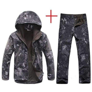 Planet Gates Black / S Military Softshell Jacket Pants Windbreaker Waterproof Hoodie Clothes Hunting Camo Suit Coat