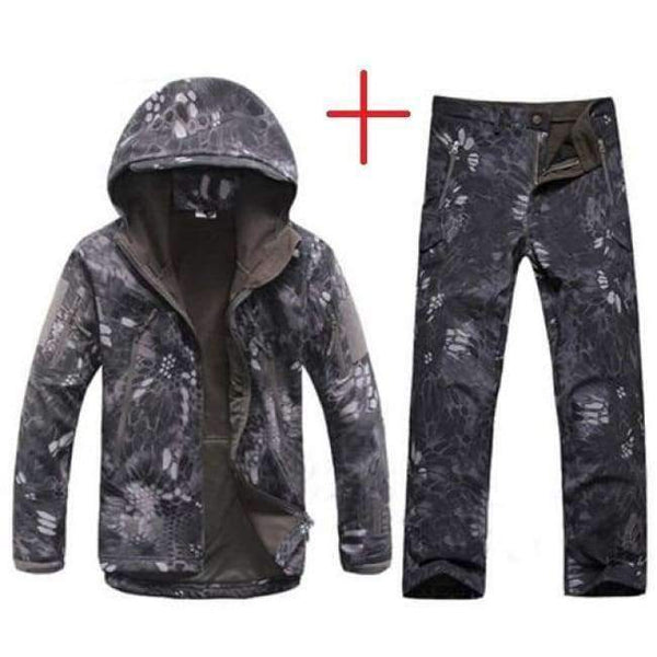 Planet Gates Black / S Military Softshell Jacket Pants Windbreaker Waterproof Hoodie Clothes Hunting Camo Suit Coat