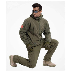 Planet Gates Black / S Military Softshell Jacket Pants Windbreaker Waterproof Hoodie Clothes Hunting Camo Suit Coat