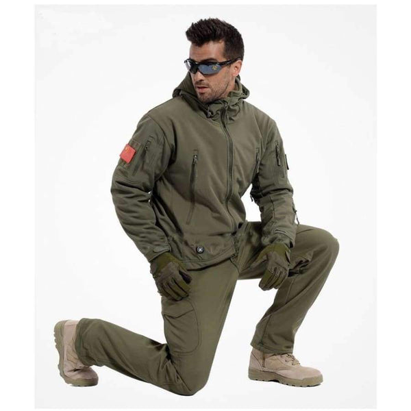 Planet Gates Black / S Military Softshell Jacket Pants Windbreaker Waterproof Hoodie Clothes Hunting Camo Suit Coat