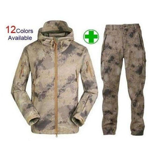 Planet Gates Black / S Military Softshell Jacket Pants Windbreaker Waterproof Hoodie Clothes Hunting Camo Suit Coat
