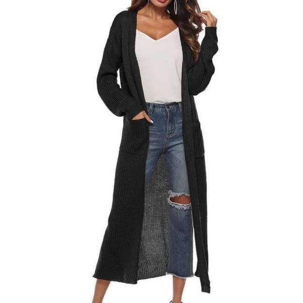 Planet Gates black / S New Autumn Winter Women Long Sleeve Knitwear Kimono Warm Sweater Cardigans Solid Color Knitted Outerwear Plus Size