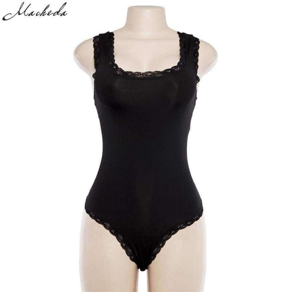 New Summer Black Sexy Women Sleeveless Backless Tie Back Snap Buttons Lace Up Women's Bodysuits Rompers New