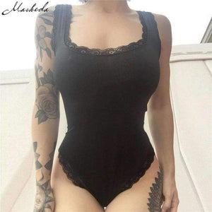 New Summer Black Sexy Women Sleeveless Backless Tie Back Snap Buttons Lace Up Women's Bodysuits Rompers New