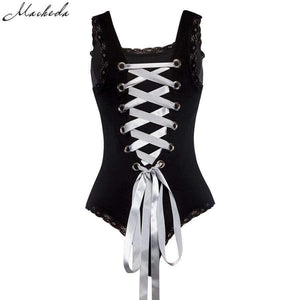 Planet Gates Black / S New Summer Black Sexy Women Sleeveless Backless Tie Back Snap Buttons Lace Up Women's Bodysuits Rompers New