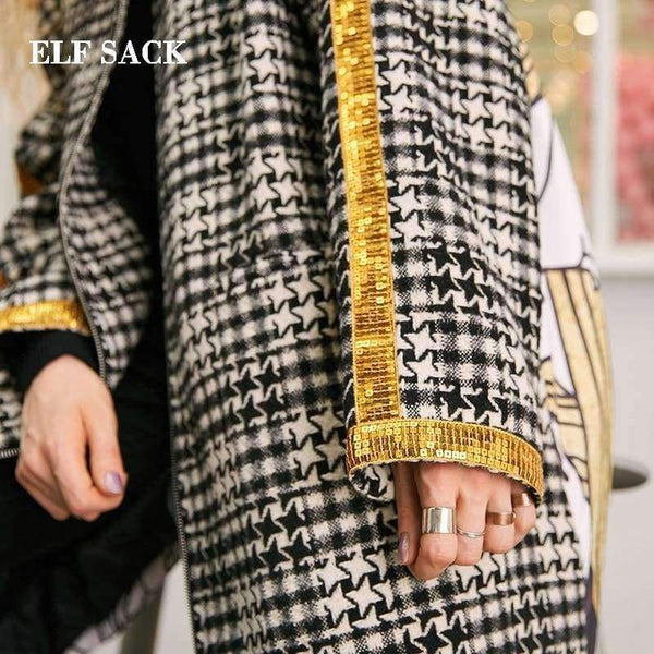 Planet Gates Black / S New Winter Woman Wool Blends Winter Coat Casual Winter Jacket  Vintage Wool Blend Jacket  Long Windbreaker Jacket Wool