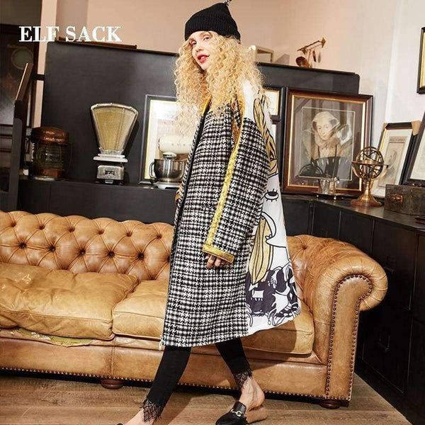 Planet Gates Black / S New Winter Woman Wool Blends Winter Coat Casual Winter Jacket  Vintage Wool Blend Jacket  Long Windbreaker Jacket Wool