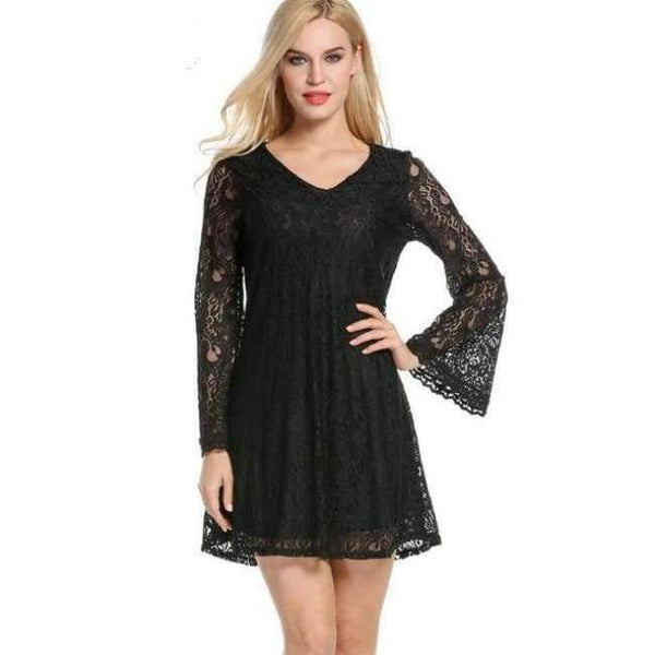 Planet Gates Black / S Party Dresses Fashion Plus Size Sexy V Neck Event Dresses For Female 2017 New Long Sleeve Lace Women Summer Dresses