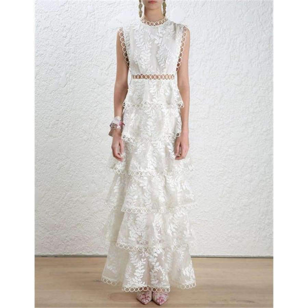 Planet Gates Black / S Quality Women Autumn Winter Dress 2018 Self Portrait White Tiered Lace Maxi Dress Ladies Party Event Evening Club