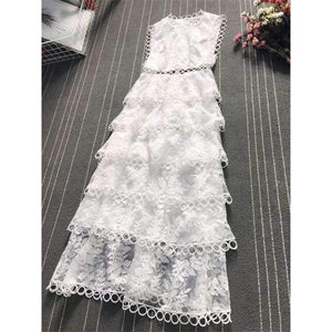 Planet Gates Black / S Quality Women Autumn Winter Dress 2018 Self Portrait White Tiered Lace Maxi Dress Ladies Party Event Evening Club