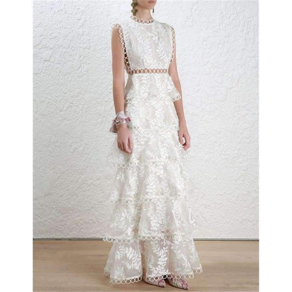 Planet Gates Black / S Quality Women Autumn Winter Dress 2018 Self Portrait White Tiered Lace Maxi Dress Ladies Party Event Evening Club