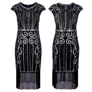 Planet Gates Black / S Retro Style Movie Hand-made Sequins Tassel Dance Party Mini Dress Formal Event Ball Dress Sheath Femme Vestidos