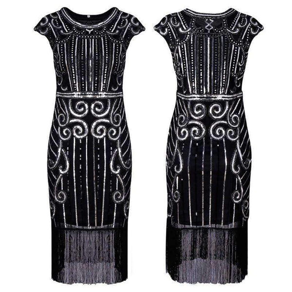 Planet Gates Black / S Retro Style Movie Hand-made Sequins Tassel Dance Party Mini Dress Formal Event Ball Dress Sheath Femme Vestidos