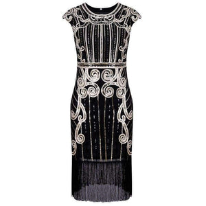 Planet Gates Black / S Retro Style Movie Hand-made Sequins Tassel Dance Party Mini Dress Formal Event Ball Dress Sheath Femme Vestidos