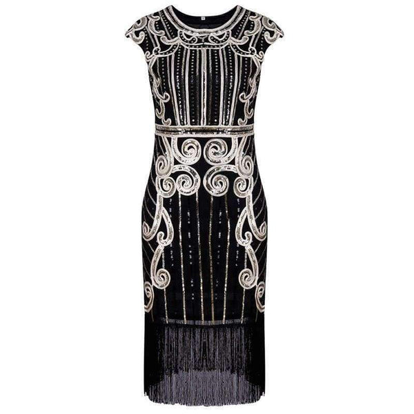 Planet Gates Black / S Retro Style Movie Hand-made Sequins Tassel Dance Party Mini Dress Formal Event Ball Dress Sheath Femme Vestidos