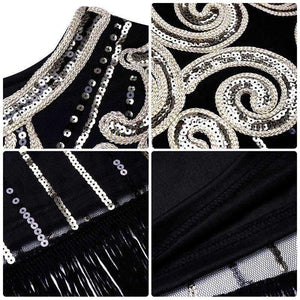 Planet Gates Black / S Retro Style Movie Hand-made Sequins Tassel Dance Party Mini Dress Formal Event Ball Dress Sheath Femme Vestidos