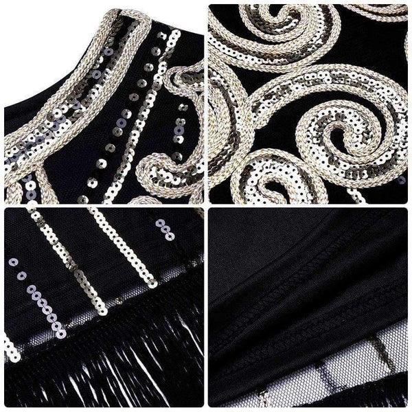 Planet Gates Black / S Retro Style Movie Hand-made Sequins Tassel Dance Party Mini Dress Formal Event Ball Dress Sheath Femme Vestidos