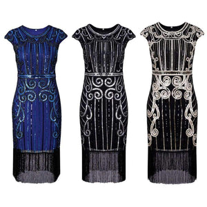 Planet Gates Black / S Retro Style Movie Hand-made Sequins Tassel Dance Party Mini Dress Formal Event Ball Dress Sheath Femme Vestidos