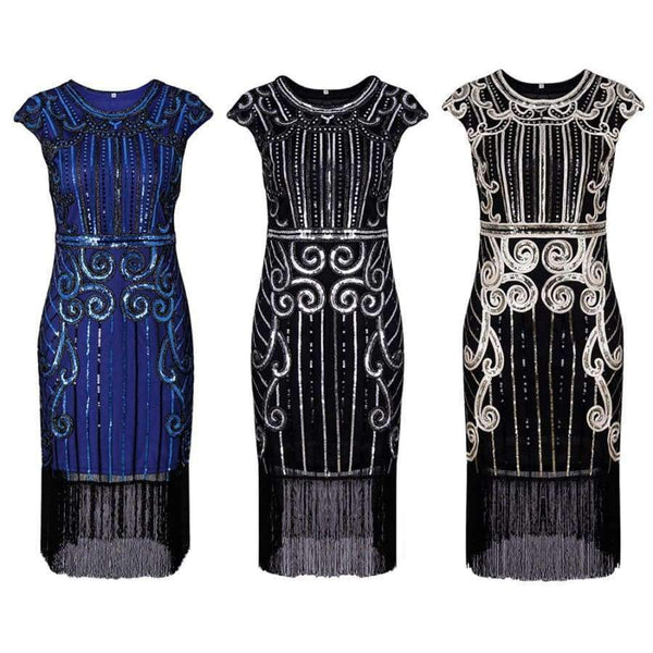 Planet Gates Black / S Retro Style Movie Hand-made Sequins Tassel Dance Party Mini Dress Formal Event Ball Dress Sheath Femme Vestidos