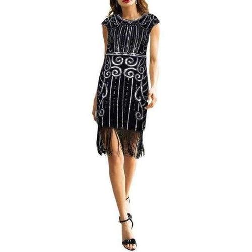 Planet Gates Black / S Retro Style Movie Hand-made Sequins Tassel Dance Party Mini Dress Formal Event Ball Dress Sheath Femme Vestidos