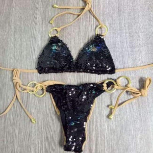 Planet Gates Black / S Sexy Bikini Set Women Swimwear Low Waist Push Up Sequins Bikini Brazilian Swimsuit Bathing Suits Female Swimwear