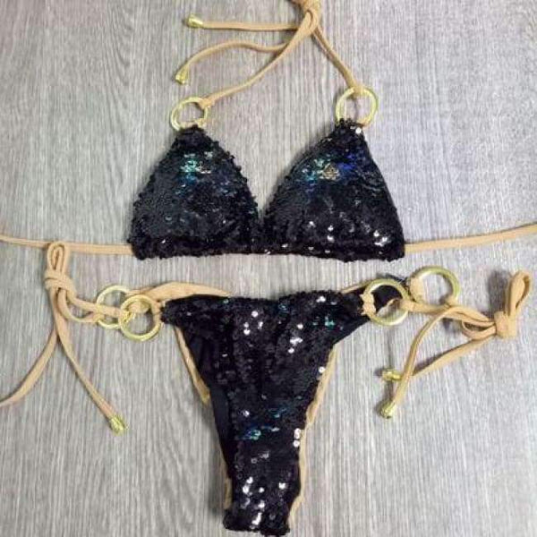 Planet Gates Black / S Sexy Bikini Set Women Swimwear Low Waist Push Up Sequins Bikini Brazilian Swimsuit Bathing Suits Female Swimwear