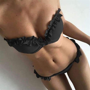 Planet Gates Black / S Sexy Flowers Bikinis Women Swimsuit Push Up Bikini Ruffle Swimwear Brazilian Bathing Suit Beachwear Swimming Suit For Women