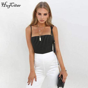 Planet Gates Black / S Spaghetti straps stripe slash neck backless sexy bodycon bodysuit 2018 summer women fashion body