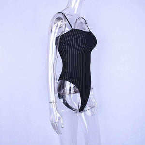 Planet Gates Black / S Spaghetti straps stripe slash neck backless sexy bodycon bodysuit 2018 summer women fashion body