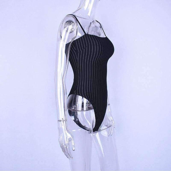 Planet Gates Black / S Spaghetti straps stripe slash neck backless sexy bodycon bodysuit 2018 summer women fashion body