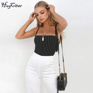 Planet Gates Black / S Spaghetti straps stripe slash neck backless sexy bodycon bodysuit 2018 summer women fashion body