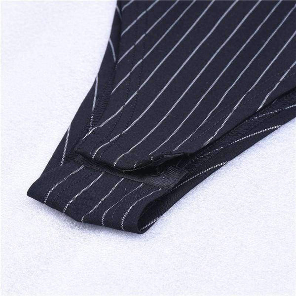 Planet Gates Black / S Spaghetti straps stripe slash neck backless sexy bodycon bodysuit 2018 summer women fashion body