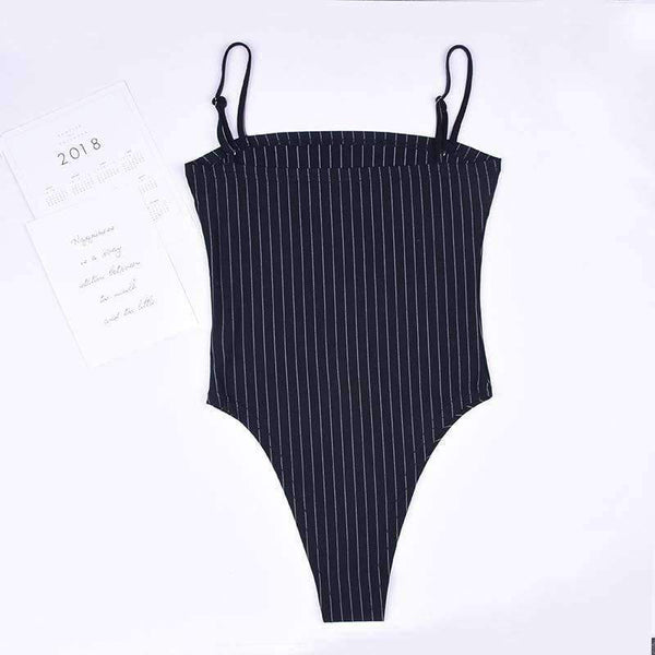 Planet Gates Black / S Spaghetti straps stripe slash neck backless sexy bodycon bodysuit 2018 summer women fashion body