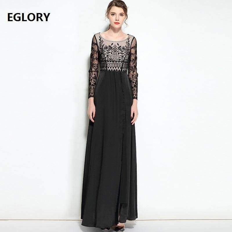 Planet Gates black / S Spirng Women Vintage Luxury Embroidery Long Dress Evening Womens Sexy Split Blue Black Party Maxi Dress Special Events XXL