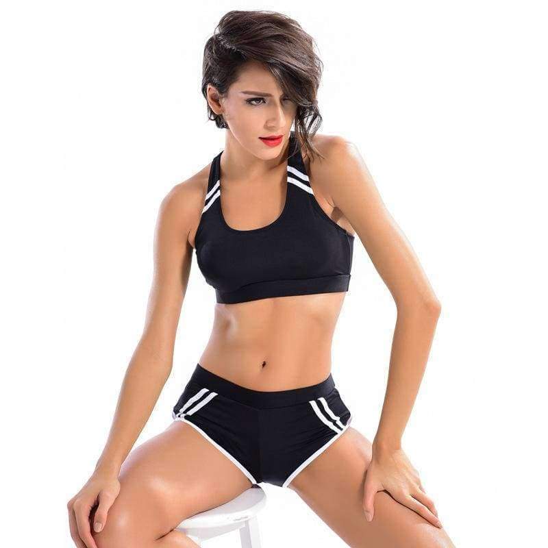 Planet Gates Black / S Suit Swimwear Women Two Piece Halter Top Bikini Sets Athletic Sport Swimsuit Patchwork Black  Workout bikini Swimwear