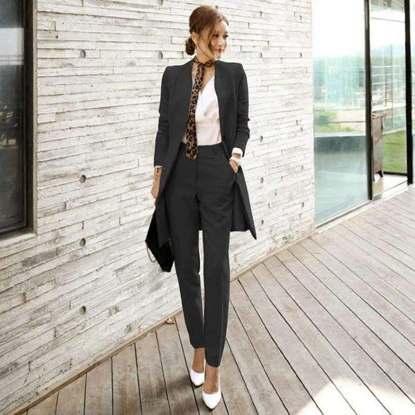 Planet Gates black / S Suits For Women Blazer Set Autumn Lady Business Office Work Korean Style Uniform V-neck Long Jacket Elegant Pants Suits