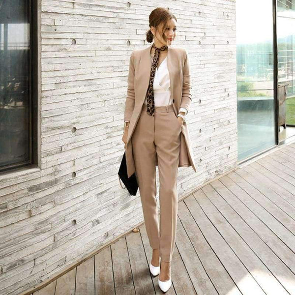 Planet Gates black / S Suits For Women Blazer Set Autumn Lady Business Office Work Korean Style Uniform V-neck Long Jacket Elegant Pants Suits