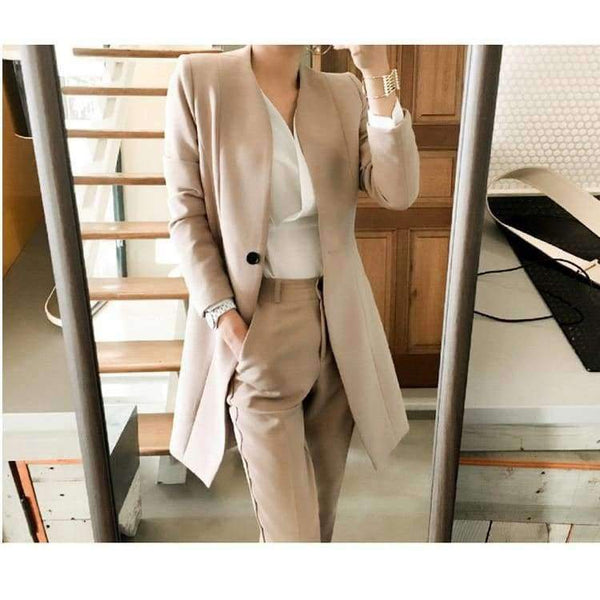 Planet Gates black / S Suits For Women Blazer Set Autumn Lady Business Office Work Korean Style Uniform V-neck Long Jacket Elegant Pants Suits